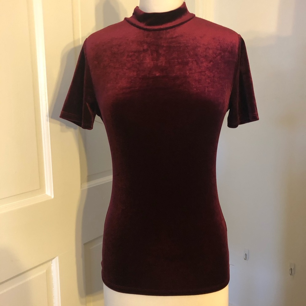 Maroon velour mock neck top